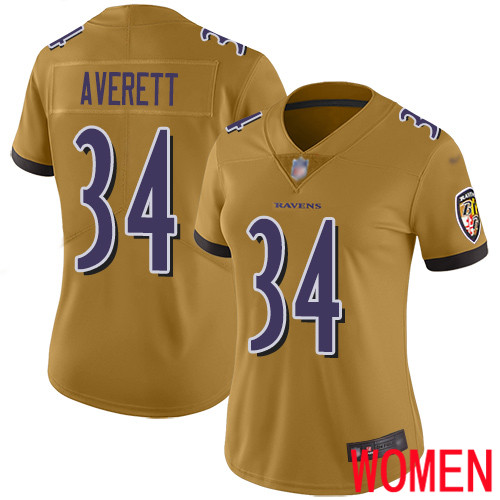 Baltimore Ravens Limited Gold Women Anthony Averett Jersey NFL Football #34 Inverted Legend->women nfl jersey->Women Jersey